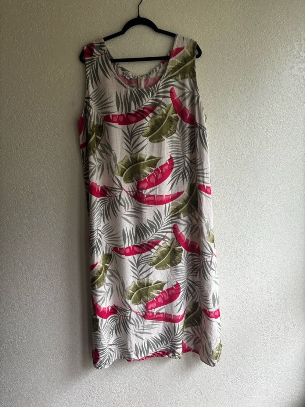 Kaktus Palm Leaves Tropical Linen Blend Shift Dress 2X Resort Vacation Artsy